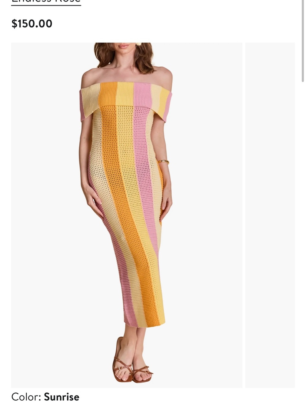 Endless Rose Off-Shoulder Knit Maxi Dress in Yellow, Pink & Orange